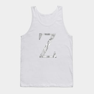 Henna Alphabet Z / Henna Letter Z - Black Henna Line Art Tank Top